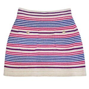 Chanel 2019 La Pausa Striped Knit Mini Skirt With Gold-Tone Buttons size 40
